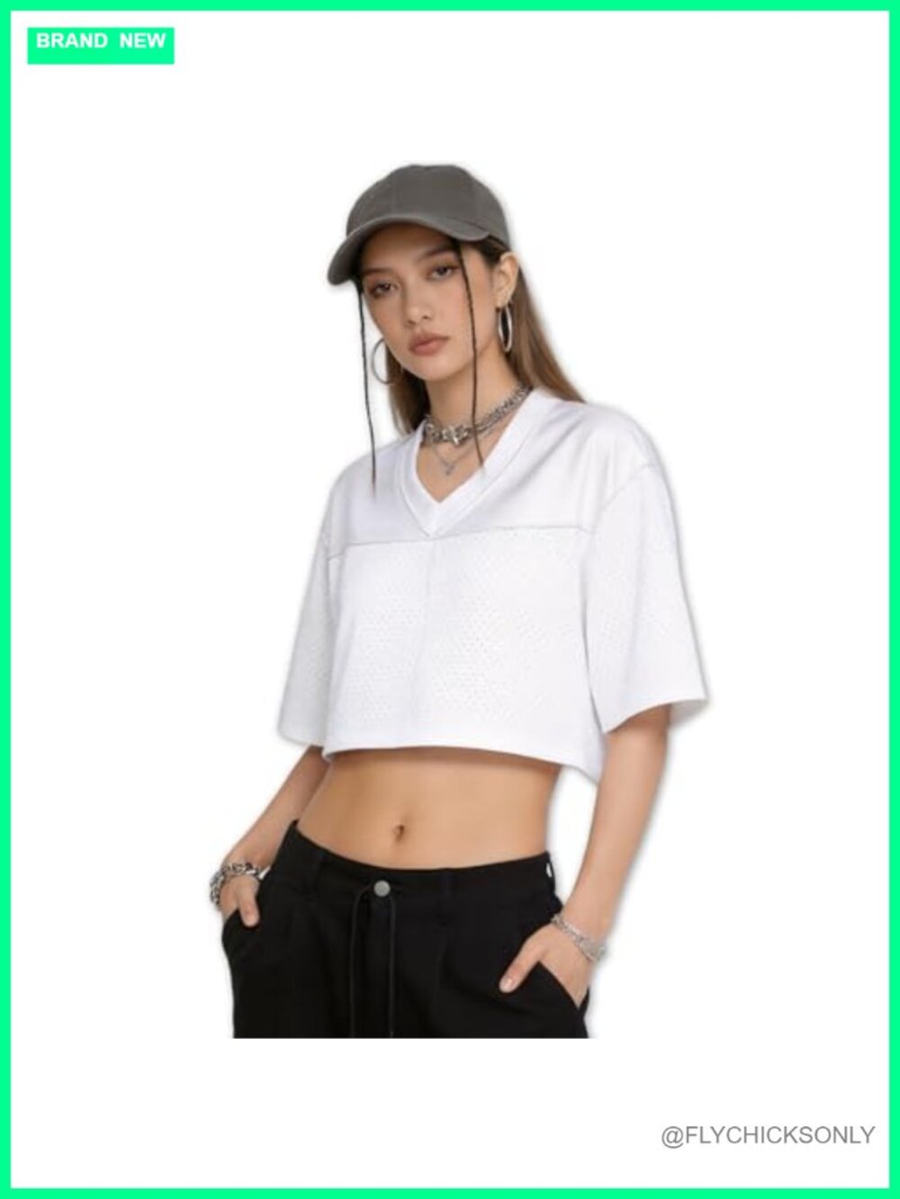 Y2K Crop Top Jersey V Neck Mesh Short Sleeve Streetwear Tee